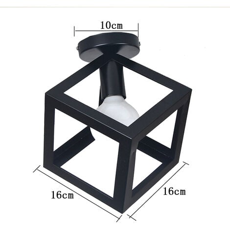 Ceiling Lighting Fitting Vintage, Cube Metal Ceiling Lamp, Industrial Geometric Chandelier with Lampshade for Living Room Hallway (Black)
