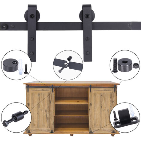 183cm Hardware Rail Kit for Sliding Door Rail Pulley Hanging Double Wardrobe Door System