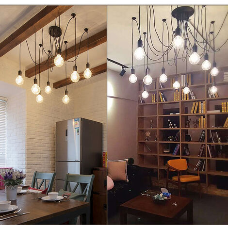 Pendant Lighting Fixture, Vintage Industrial Spider Ceiling Lamp, Chandelier with Edison Base for Bedroom Living Room Kitchen Island - 8 Lights/150cm