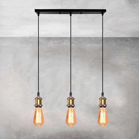 Pendant Lightght Fitting, 3 Lights Vintage Industrial Hanging Ceiling Lamp Simple Metal Chandelier E27 Fixture for Kitchen Island (Bronze)