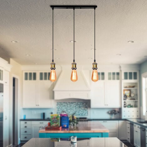 Pendant Lightght Fitting, 3 Lights Vintage Industrial Hanging Ceiling Lamp Simple Metal Chandelier E27 Fixture for Kitchen Island (Bronze)
