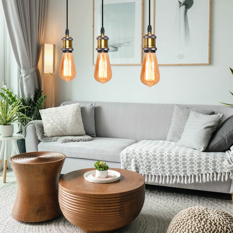 Pendant Lightght Fitting, 3 Lights Vintage Industrial Hanging Ceiling Lamp Simple Metal Chandelier E27 Fixture for Kitchen Island (Bronze)