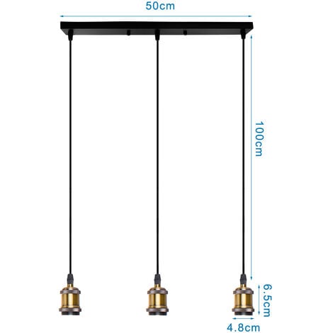 Pendant Lightght Fitting, 3 Lights Vintage Industrial Hanging Ceiling Lamp Simple Metal Chandelier E27 Fixture for Kitchen Island (Bronze)