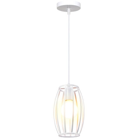 Vintage Pendant Light Industrial Iron Metal Drum Hollow Cage Hanging Ceiling Lamp Chandelier with Lampshade for Kitchen Island Restaurant (White)