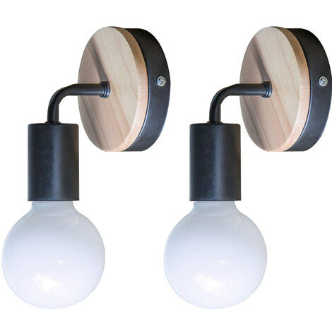 2pcs Modern Wall Light E27 Holder, Indoor Minilist Wall Lamp Simple Wall Sconce for Beside Bedroom Living Room (Black) (1/5)