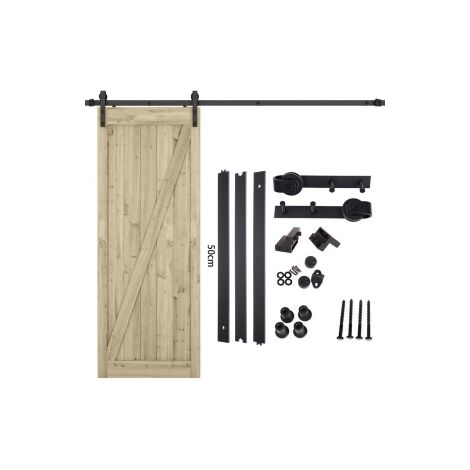 Sliding Door Track for Single Door, Stainless Steel Sliding Wood Door Hardware Closet Kit, Carbon Steel Flat Track System Heavy Duty (Black) 4.9FT