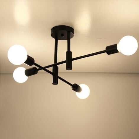 4 Lights Modern Industrial Ceiling Light Metal E27 Indoor Lighting Ceiling Lamp Chandelier for Living Room Kitchen Bedroom Hallway Black