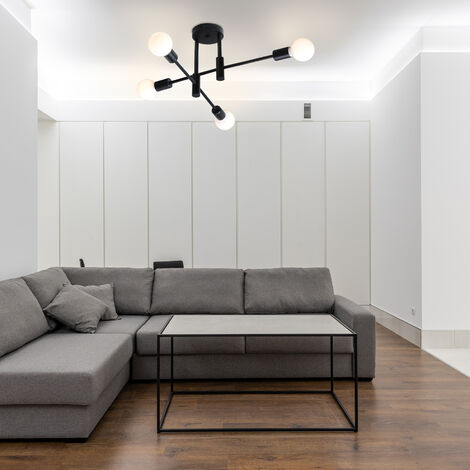 4 Lights Modern Industrial Ceiling Light Metal E27 Indoor Lighting Ceiling Lamp Chandelier for Living Room Kitchen Bedroom Hallway Black