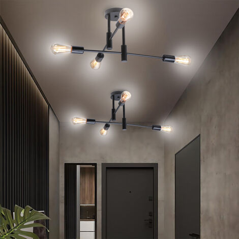 4 Lights Modern Industrial Ceiling Light Metal E27 Indoor Lighting Ceiling Lamp Chandelier for Living Room Kitchen Bedroom Hallway Black