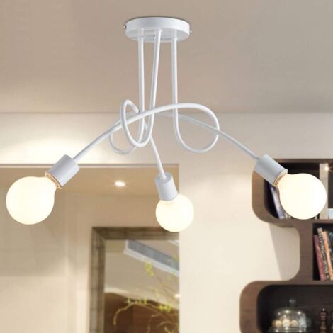 Industrial Ceiling Light, Vintage Metal Ceiling Lamp, Spider Chandelier Fixture for Dining Room Living Room Hall Kitchen 3-Light White