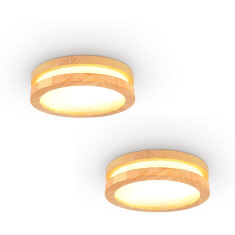 LED Ceiling Light 20x20x6cm Lamp Circular Modern Industrial Light Fixture Solid Wood Acrylic for Bathroom Hallway - Warm Light 3000K 2pcs (1/5)