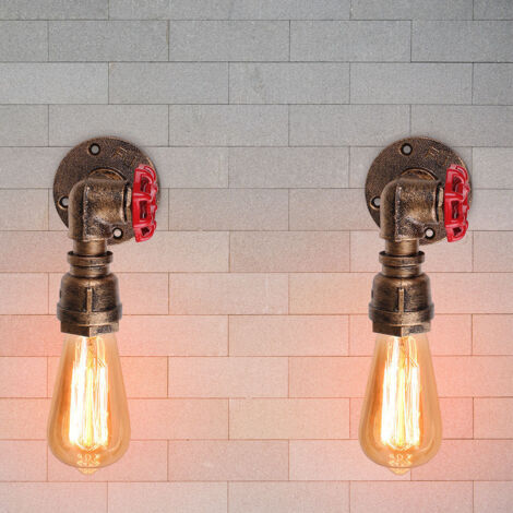 2Pcs Vintage Applique Mural E27 en Fer Luminaire Lampe Industrielle pour Salon Couloir Escalier Rouille (1/5)