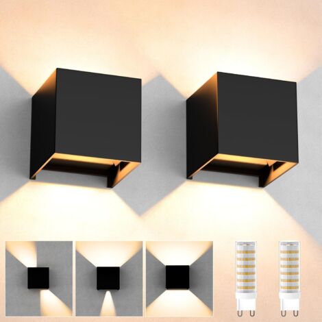2pcs Outdoor/Indoor LED Wall Light, Modern 12W 3000K Wall Lamp Black Lighting Fixture IP65 Adjustable Lighting Angle for Hallway Bedroom Balcony Porch (1/5)
