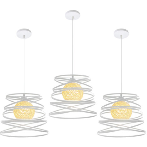 3 Pack Suspension Luminaire Fer Abat-jour Forme de Ressort 30cm Plafonnier Lustre E27 40W Blanc (1/5)