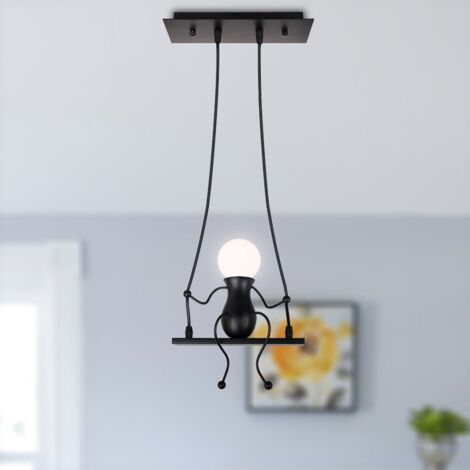 Suspension Luminaire Créatif Humanïde E27 Modern Lustre Plafonnier pour Chambre Couloir Salon Noir - 1PCS (1/5)