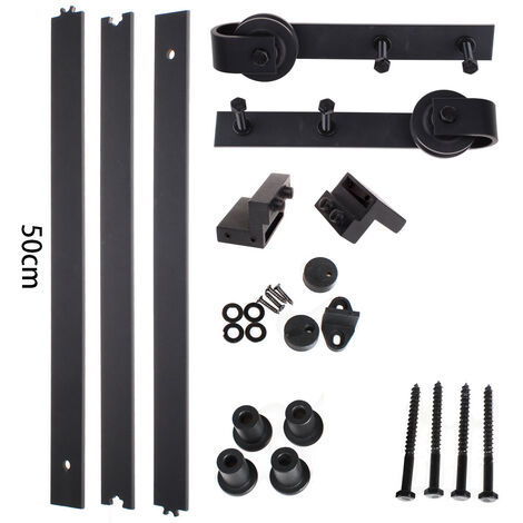 Sliding Door Track, Stainless Steel Sliding Wood Door Hardware Closet Kit for Single Door Heavy Duty (Black / 4.9FT)