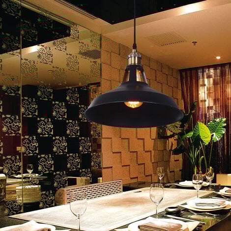 2pcs Vintage Pendant Light, Antuique Hanging Light with Ø27cm Dome Metal Lampshade, Retro Industrial Chandelier for Kitchen Island (Black)