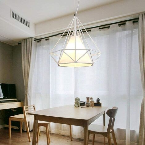 Modern Pendant Light, Metal Chandelier, Diamond Shape Hanging Ceiling Light E27 Holder for Kitchen Island Dinding Room (White)