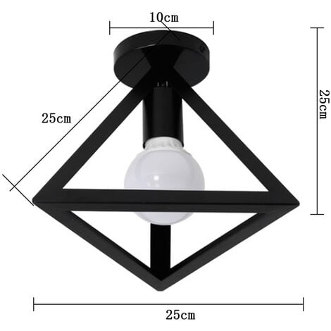 Ceiling Lighting Fitting Vintage, Triangle Metal Ceiling Lamp, Industrial Geometric Chandelier with Lampshade for Living Room Hallway (Black)