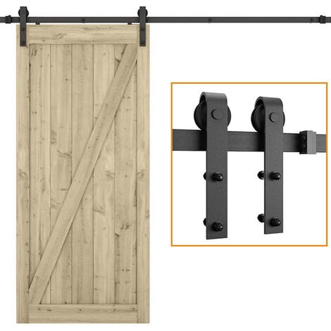 Sliding Door Track for Single Door, Stainless Steel Sliding Wood Door Hardware Closet Kit Heavy Duty (Black/4.9FT)