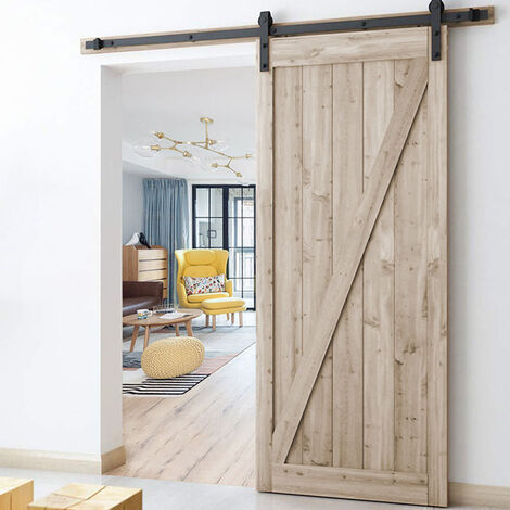 Sliding Door Track for Single Door, Stainless Steel Sliding Wood Door Hardware Closet Kit Heavy Duty (Black/4.9FT)