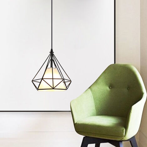 2pcs Vintage Pendant Light, Industrial Metal Iron Hanging Ceiling Lamp Chandelier with Ø20cm Diamond Cage Lampshade (Black)