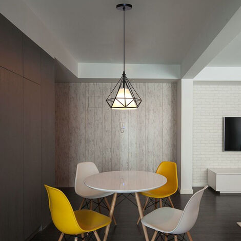 2pcs Vintage Pendant Light, Industrial Metal Iron Hanging Ceiling Lamp Chandelier with Ø20cm Diamond Cage Lampshade (Black)