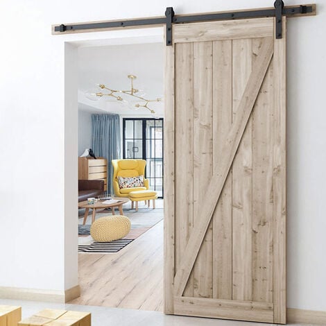 Sliding Door Track for Single Door, 5.9FT Barn Pulley Door Hardware Closet Kit, Carbon Steel Flat Track System Heavy Duty (Black)