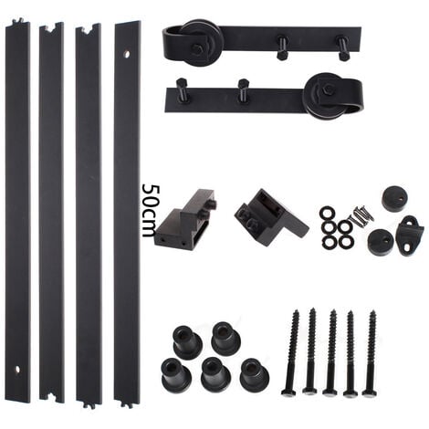 6.5FT Sliding Door Track for Single Door, Black Sliding Wood Door Kit Heavy Duty, Carbon Steel Flat Track System