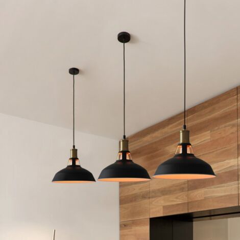 Vintage Metal Chandelier, Hanging Light with Dome Lampshade, Retro Industrial Pendant Light Ø27cm Black & White, 3PCS