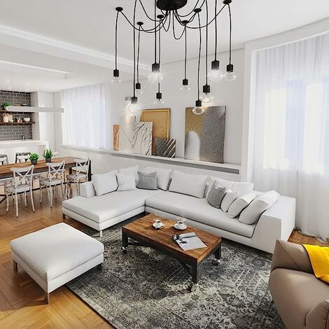 Vintage Pendant Lights Antique Edison Chandelier Retro Industrial 10 Lights Ceiling Spider Lamp E27 for Living Room Kitchen Island (Black/200cm)