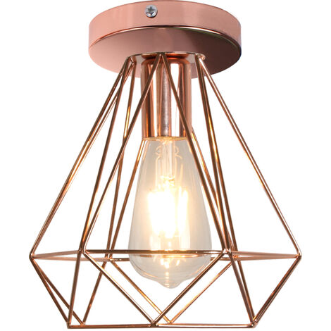 Ceiling Lighting Fitting Vintage Ø20cm Diamond Metal Lamp Industrial Chandelier With Lampshade For Living Room Hallway Rose Gold - Rose Gold Ceiling Light Fittings