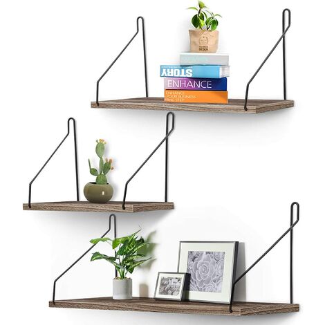 Floating Shelves Set of 3, Wood Wall Mounted Storage Shelf Display Picture Ledge, Dark Brown