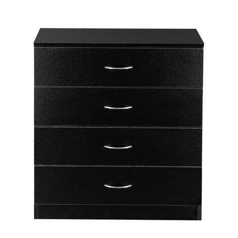 4 Drawer Chest of Drawers With Metal Handles & Runners, Wooden Drawer Dresser for Besides Bedroom Living Room (Black)