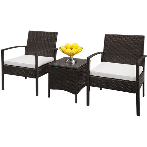 Garden Furniture Set of 3, Patio Conservatory Indoor Outdoor Rattan Table and Sofa with Cushions Set (Brown Gradient)