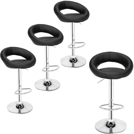 Bar Stools Set of 4, Adjustable Swivel Gas Lift Leather Round Counter Chairs with Footrest & Backrest for Kitchen Breakfast Bar Counter Home Furniture (Black)