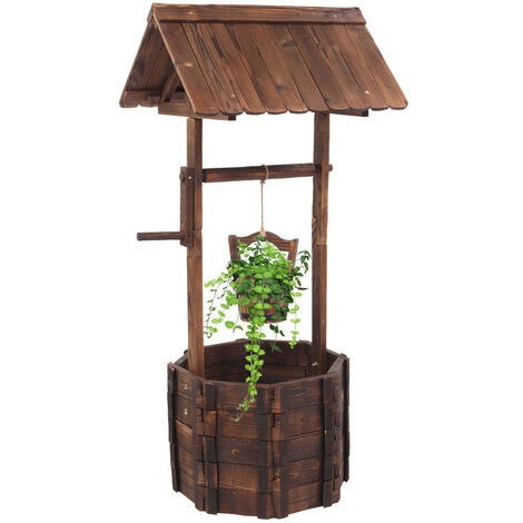 Decorative Planter, Wooden Wishing Well Flower Pot Ornament for Yard Lawn Patio Garden Outdoor