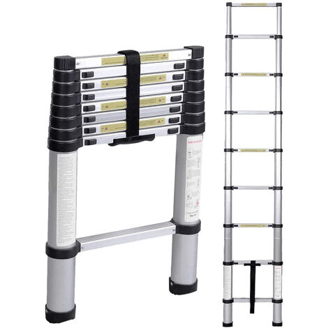 2.6M Telescoping Ladder, Portable Aluminum Telescopic Height Extension Multi Purpose Loft Ladder, 330 pound/150 kg Capacity (Silver)