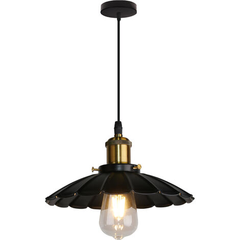 Industrial Pendant Light, Vintage Black Metal Lampshades for Ceiling Lights, Retro Chandelier Fixture with Bronze Holder for Living Room Dining Room Kitchen Island