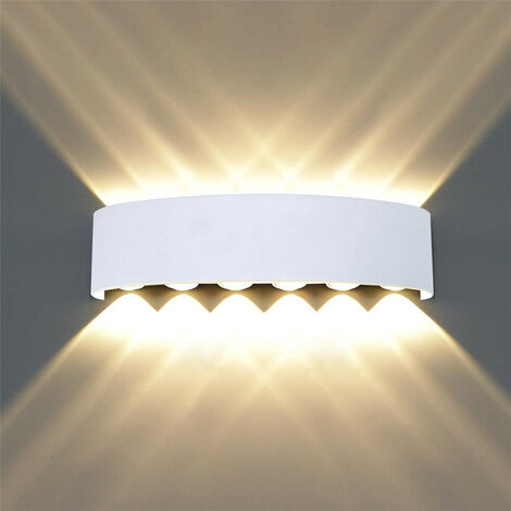 LED Wall Light Outdoor Indoor, 12W Modern Aluminum Wall Lamp Up Down IP65 for Living Room Bedroom Stairs (White/Warm White)