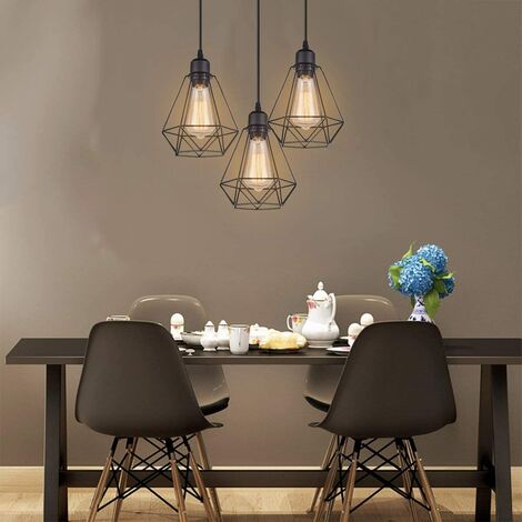 Vintage Diamond Pendant Light Metal Iron Hanging Ceiling Lamp Chandelier with Cage Lampshade for Kitchen Island