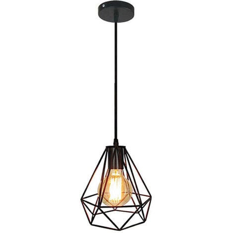 Pendant Light Industrial, Vintage Hanging Ceiling Lamp Fitting, Chandelier with Ø20cm Diamond Cage for Bedroom Living Room Kitchen Island Black - 1 Light