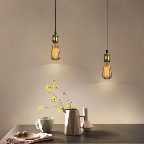 2X Industrial Pendant Lighting Fitting, Vintage Simple Hanging Ceiling Lamp, Retro Chandelier E27 Socket (Bronze) (1/4)