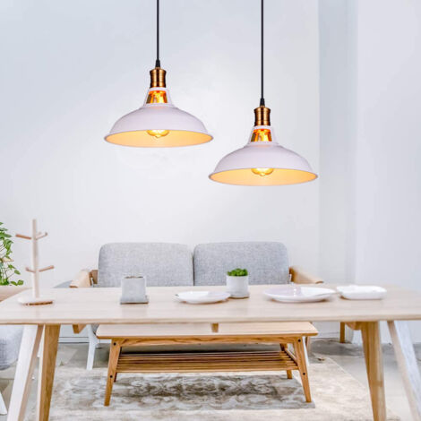 Vintage Metal Chandelier, Hanging Light with Dome Lampshade, Retro Industrial Pendant Light Ø27cm White, 1PCS
