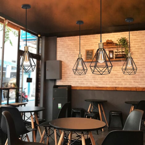 2X Pendant Lighting Fitting, Vintage Industrial Metal Hanging Ceiling Lamp, Retro Classic Simple Chandelier with Diamond Cage Lampshade