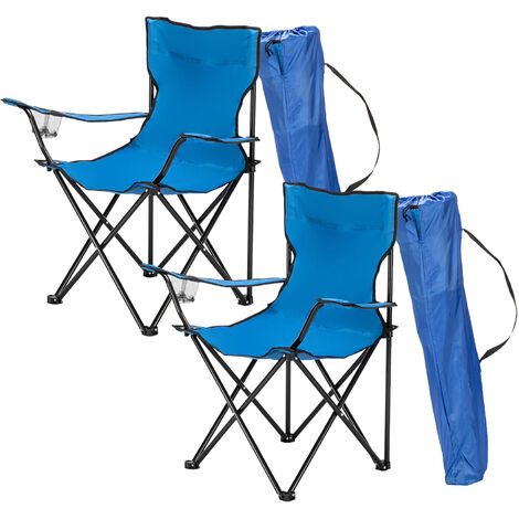 Camping Chair Set of 2, Folding Chairs with Cup Holder and Carry Bag for Garden Camping Fishing BBQ (Blue)