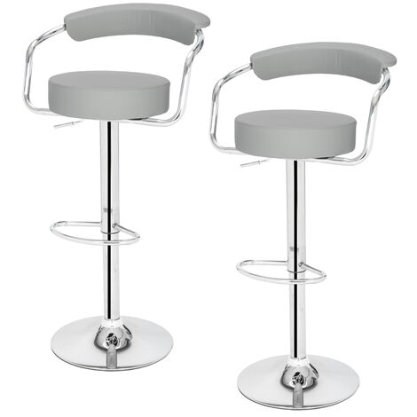 Bar Stools Set Of 2 With Arms, Adjustable White Leather Bar Stools With Backs