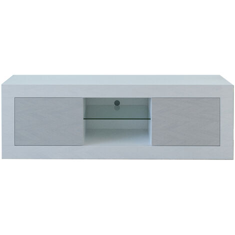 TV Stand LED, 125cm Modern TV Board with 2 Doors for Living Room Furniture (White + Grey)
