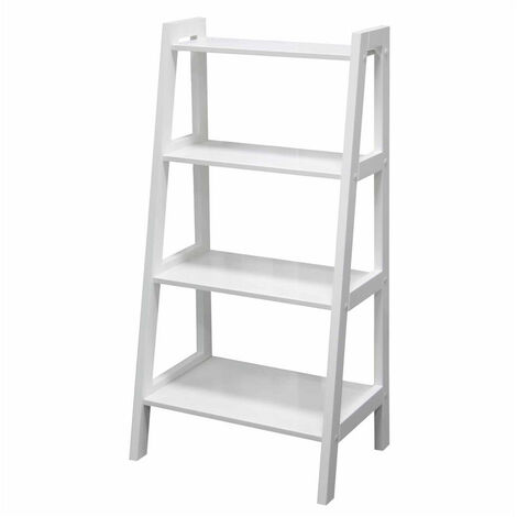 Ladder Shelf, 4 Tier Wooden Bookshelf, Plant Flower Stand Shelves for Indoor Living Room Bedroom Office Balcony (White)