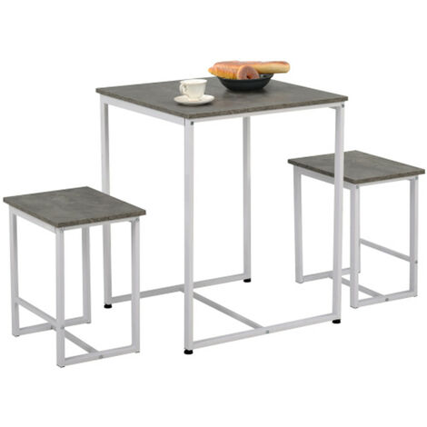 Dining Table and Chairs Set of 3, Modern Breakfast Table Chair Set with Steel Frame for Home Dining Room Kitchen Furniture (Gray + White)